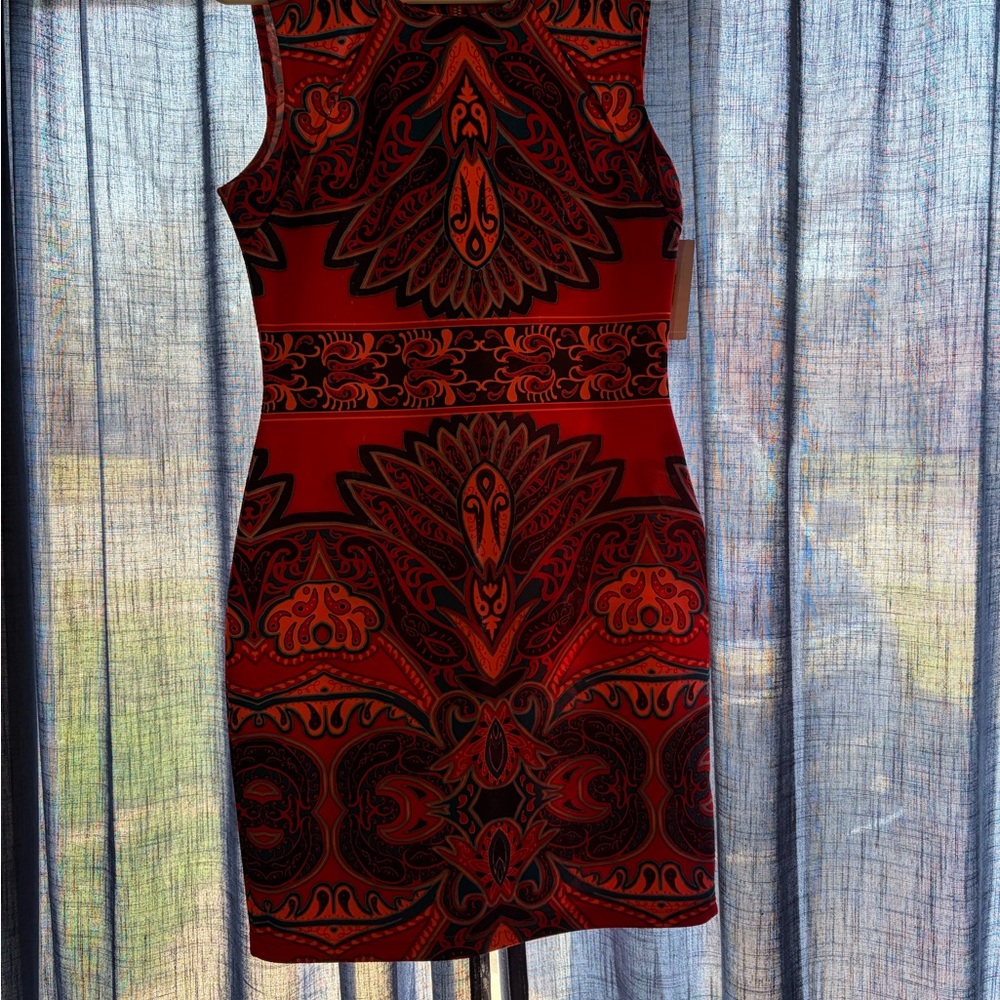 Red and Navy Patterned Dress